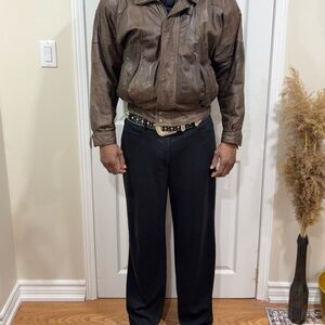 Vintage Leather Cropped Bomber Jacket